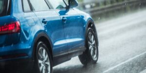 car in rain