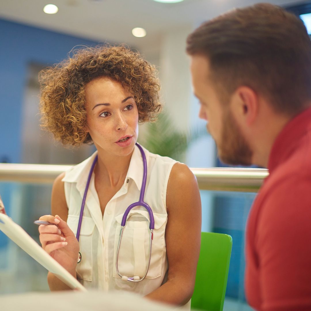 man with medical administrator