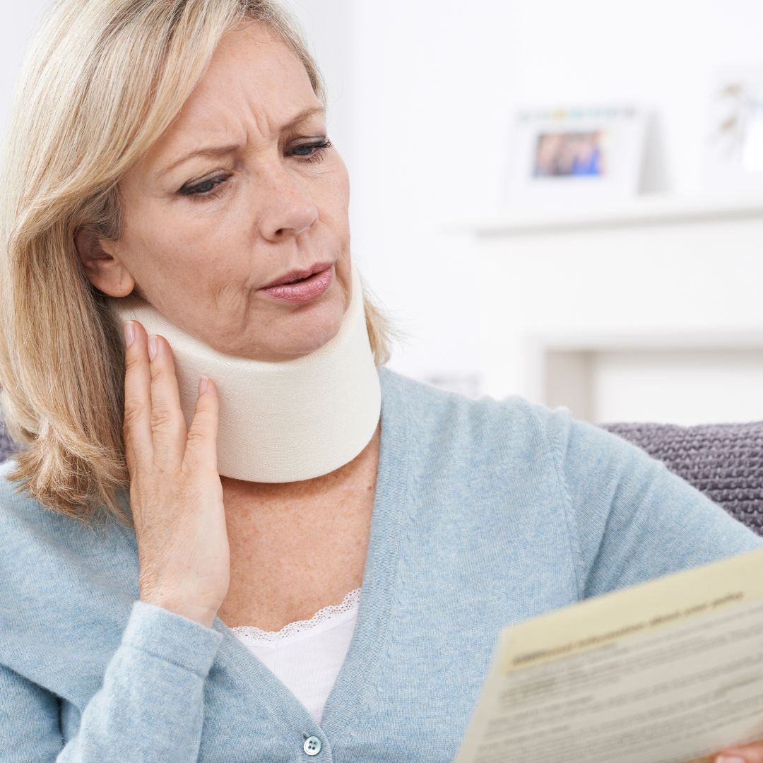 Women with a neck brace