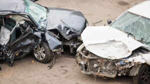 two crashed cars