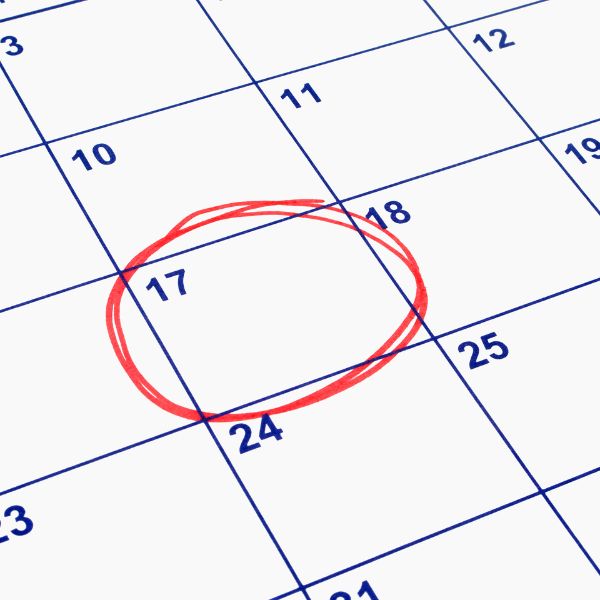 A calendar with the date of the 17th circled
