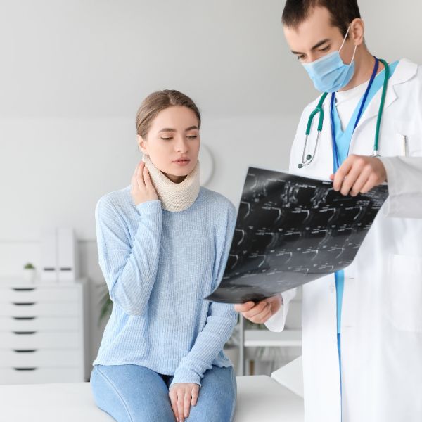 doctor speaking with an injured patient 