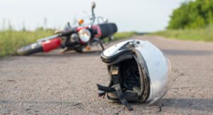 Motorcycle helmet on the ground