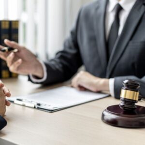 A lawyer discussing with a client