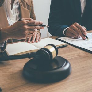 Two people discussing law