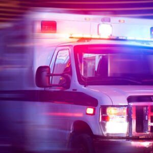 An ambulance with its lights on