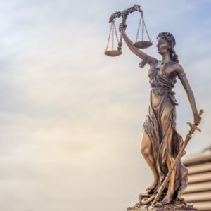 A bronze stature of lady justice