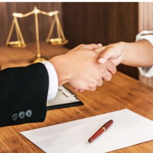 A lawyer and client shaking hands