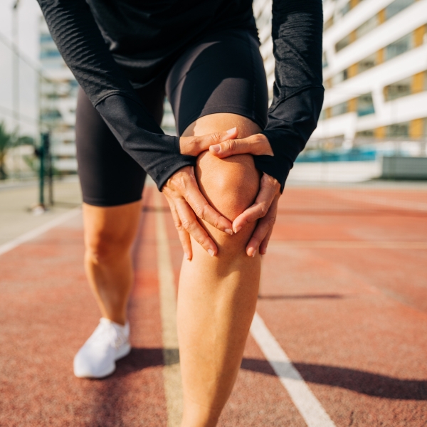 A person grabbing at their knee