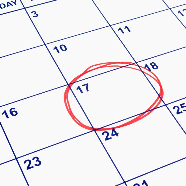 A calendar with the 17th circled