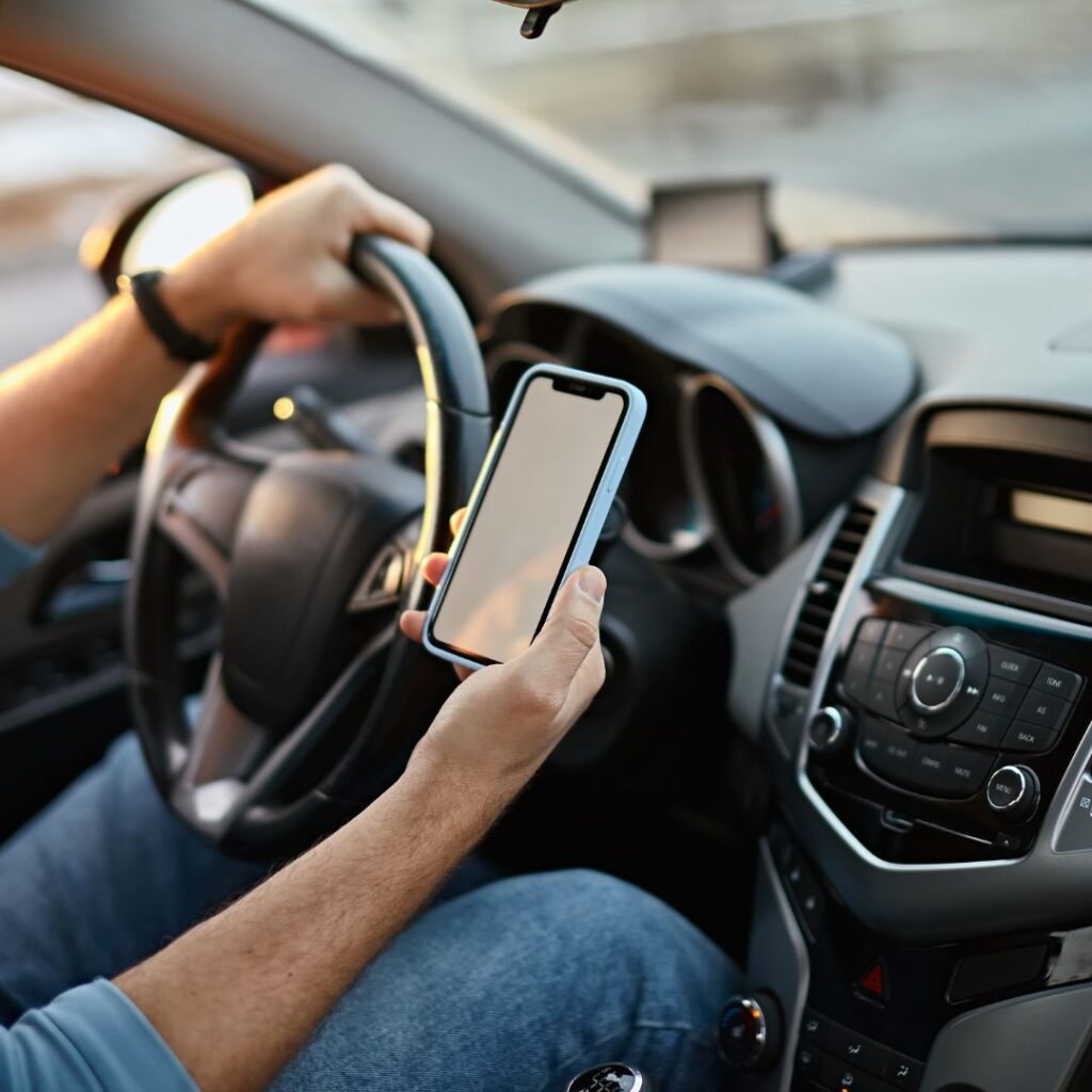 A distracted driver on their phone