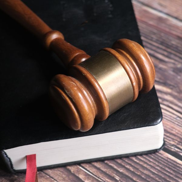 Un martillo de juez encima de un libro