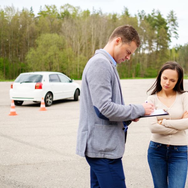People exchanging insurance information