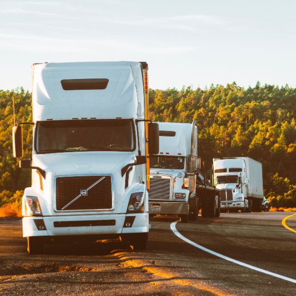 Three white semi trucks