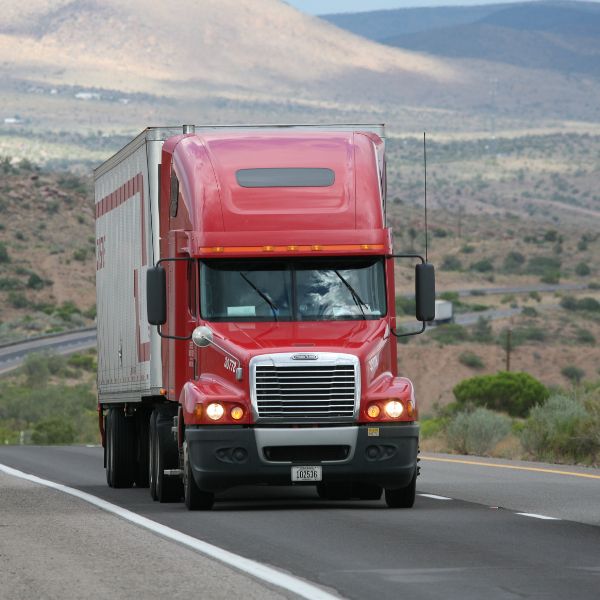 A red semi truck