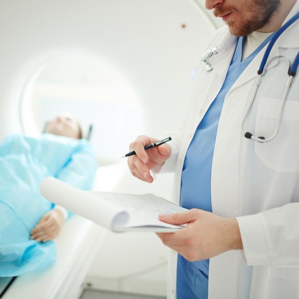 Woman being entered into an MRI
