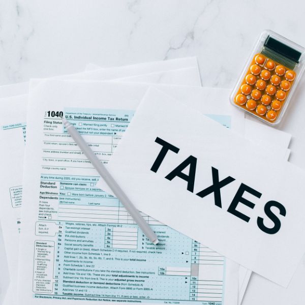 Tax documents and a calculator