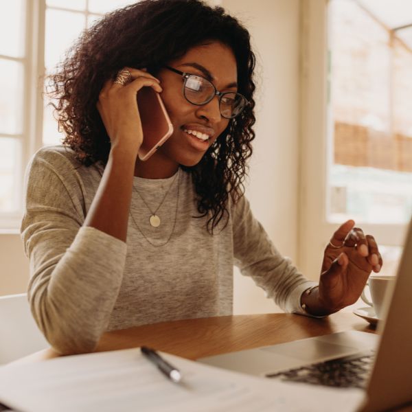 A woman speaking on the phone