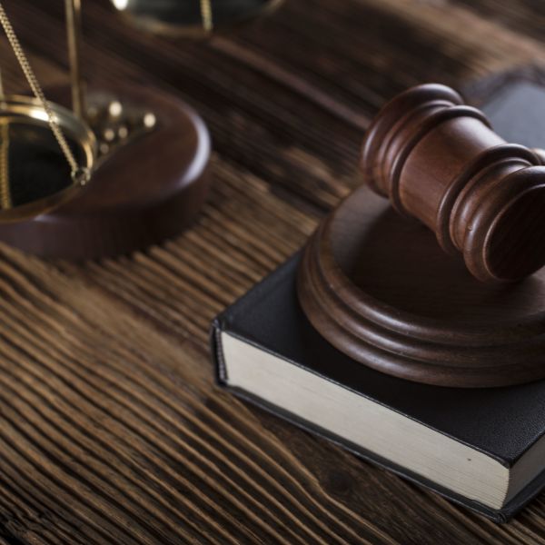 A judge gavel atop a law book