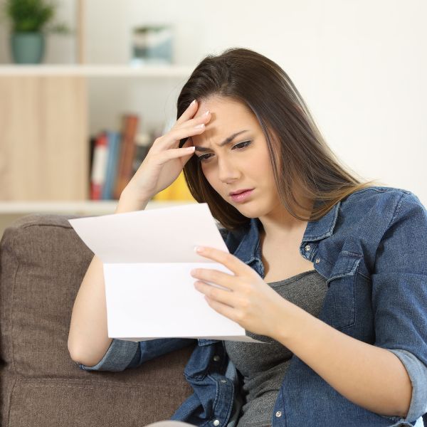 Una mujer leyendo un documento