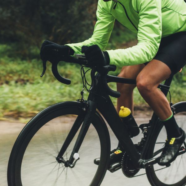 A cyclist riding their bike