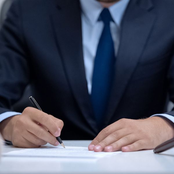 A lawyer writing something down