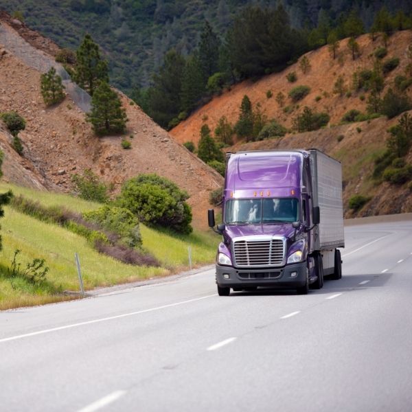 A purple semi truck