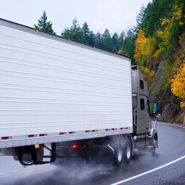 A gray semi truck