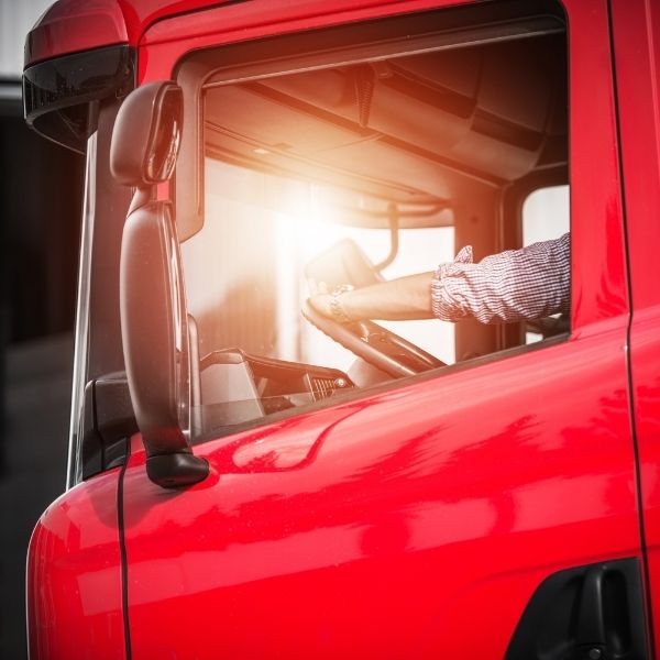 A red semi truck