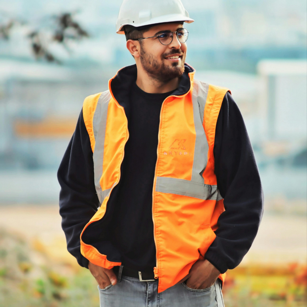 A man wearing work clothes