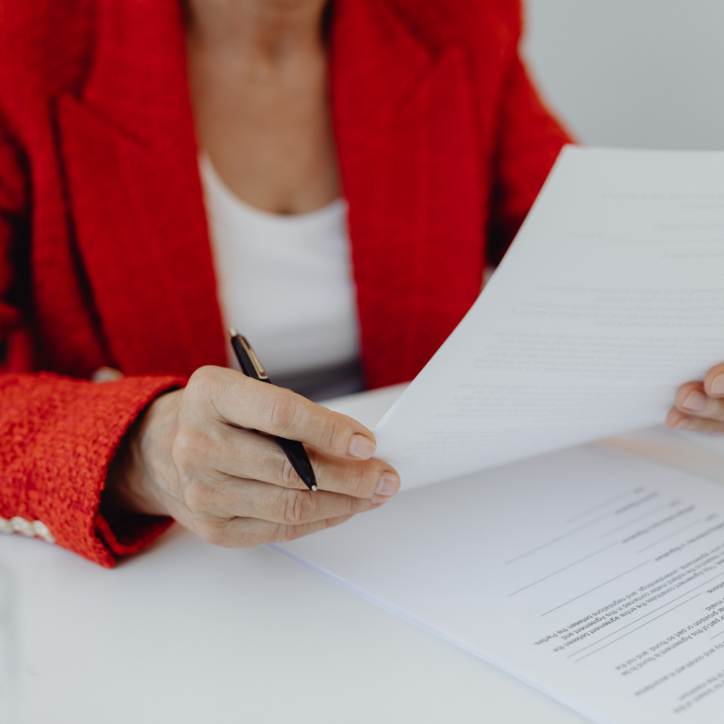 Woman going over documents