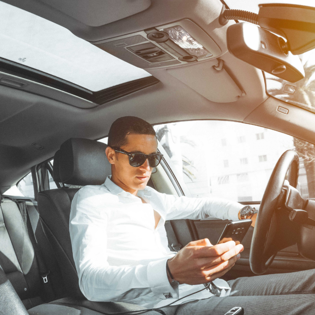 Man texting and driving