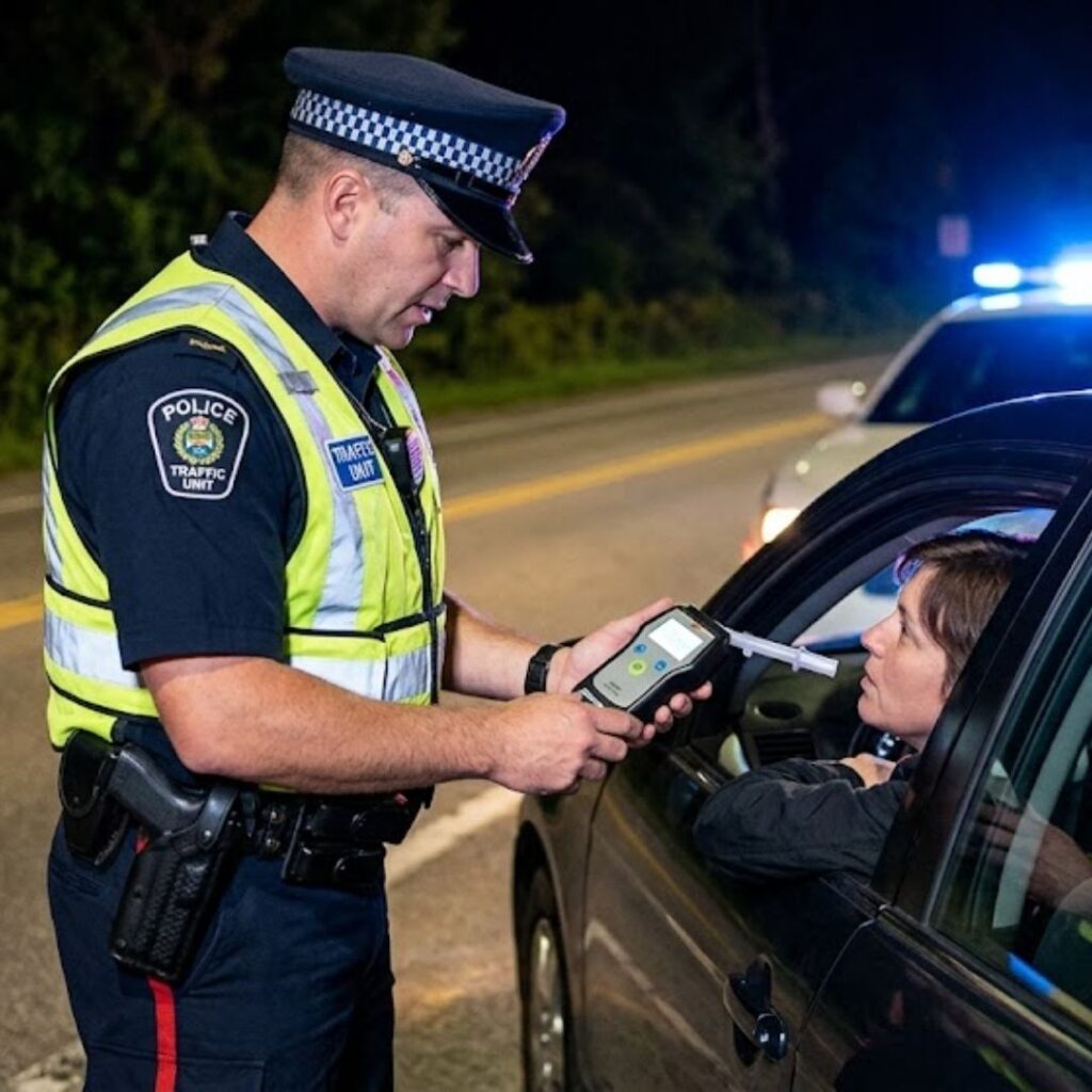 officer giving breathalizer test