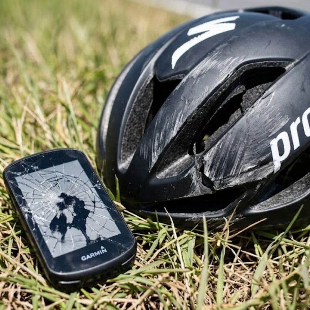 damaged helmet and tracking tech
