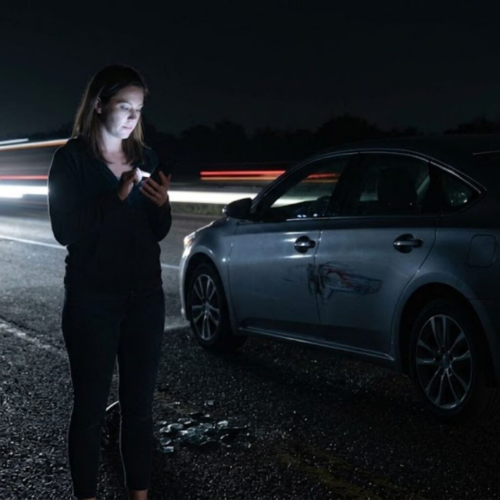 person calling for help on side of road