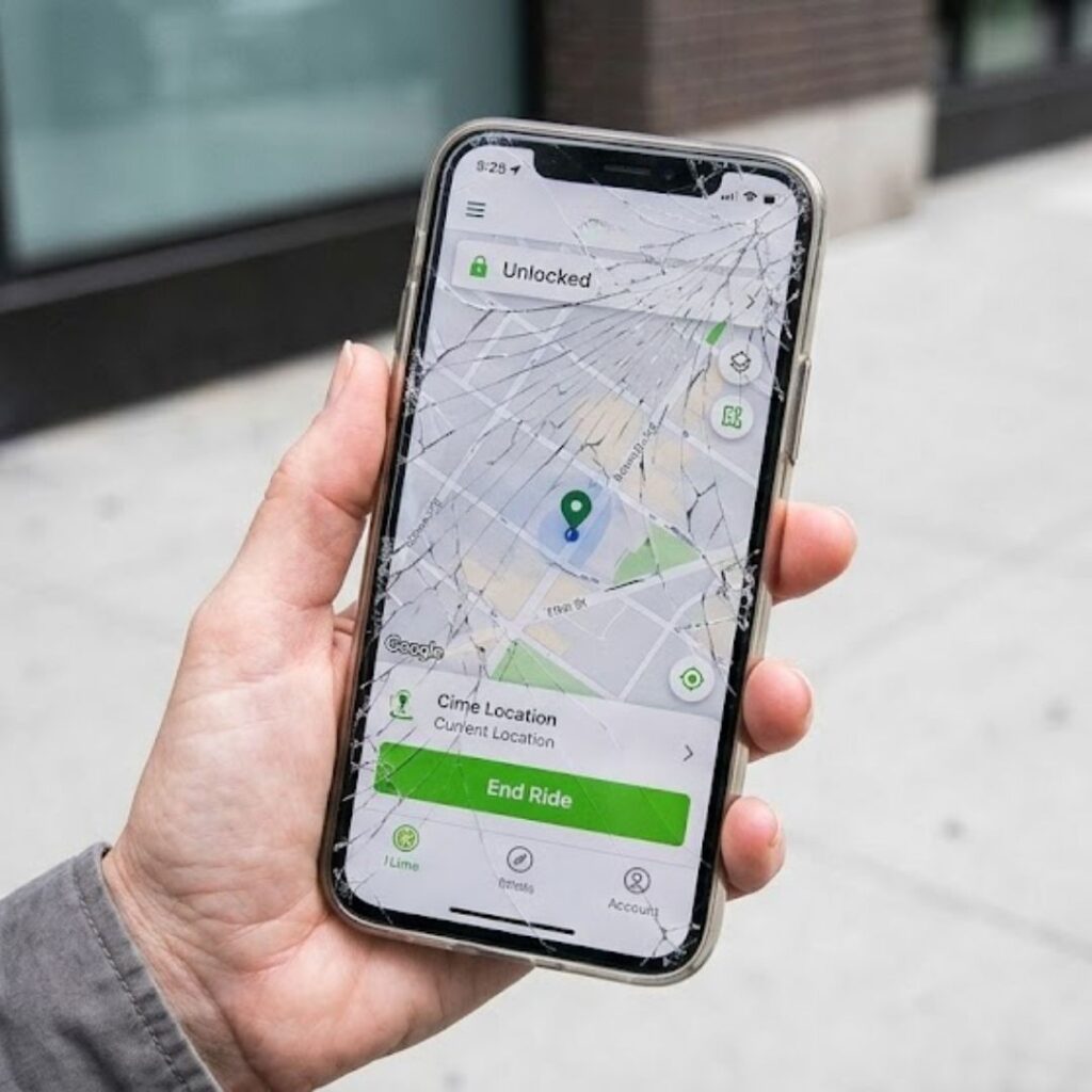 cracked phone on e scooter/bike app