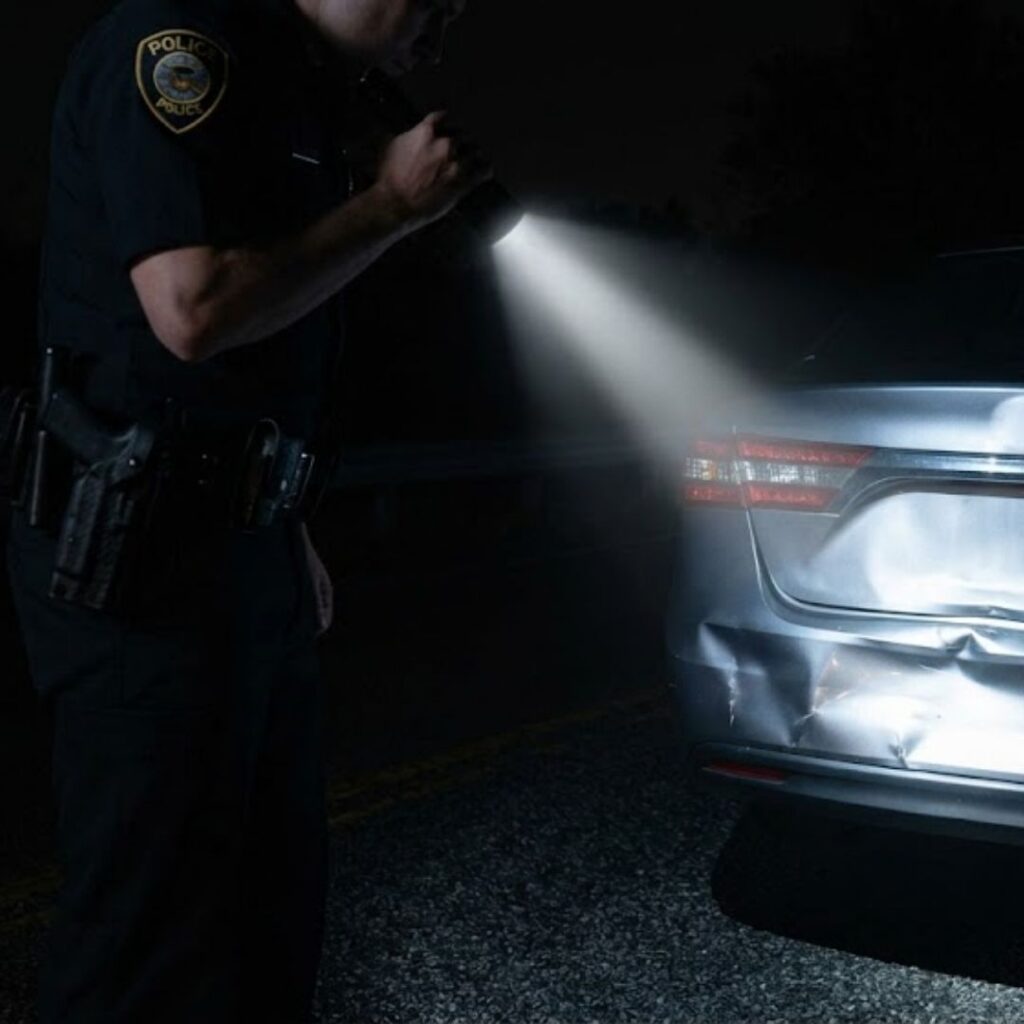 police inspecting damaged car