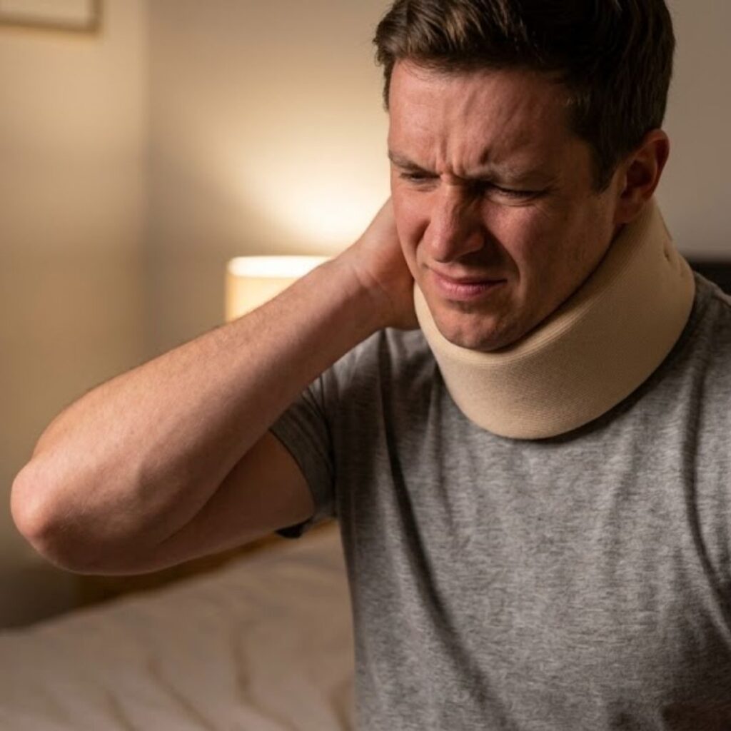 person with neck brace on
