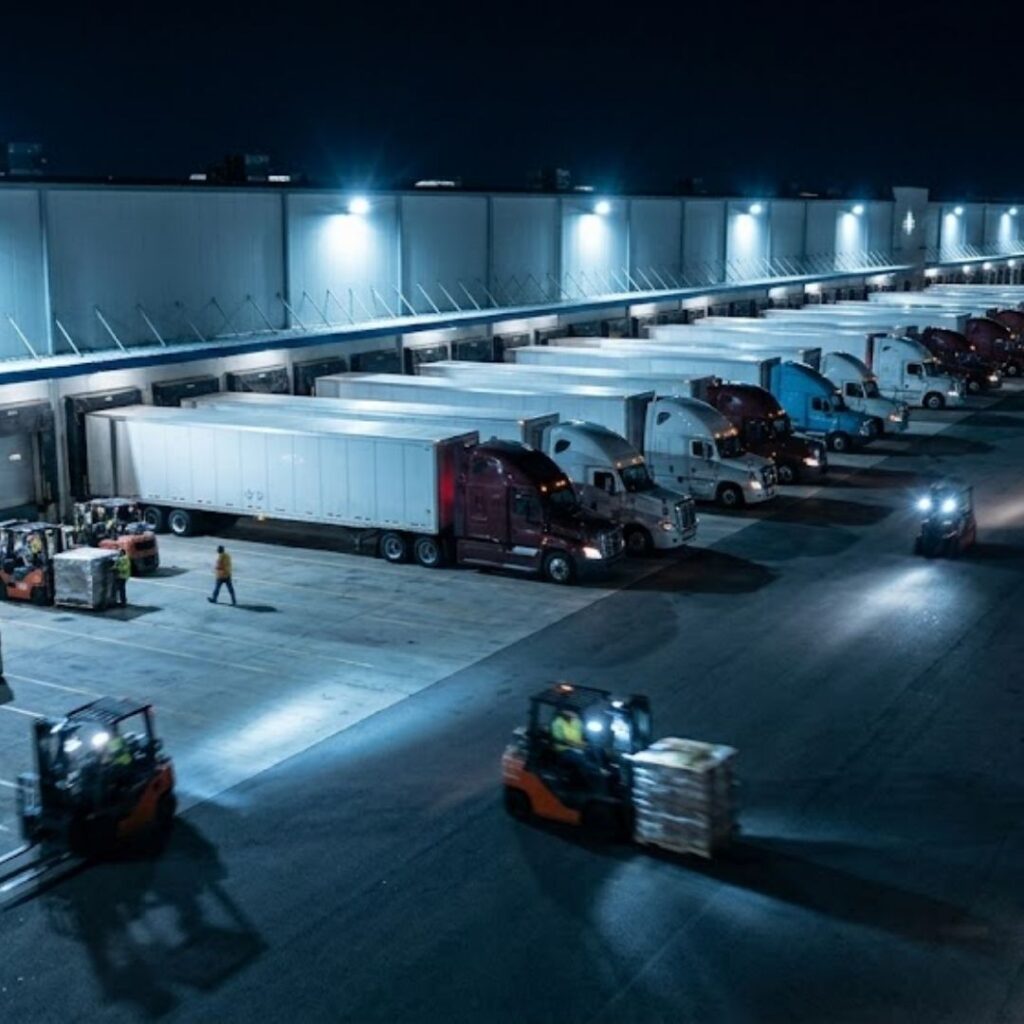busy warehouse shipping dock