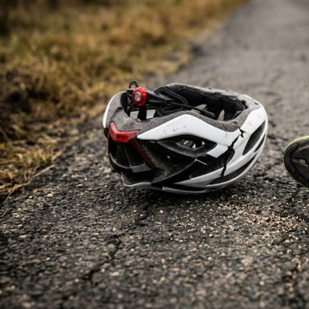 damaged bike helmet on grouhnd