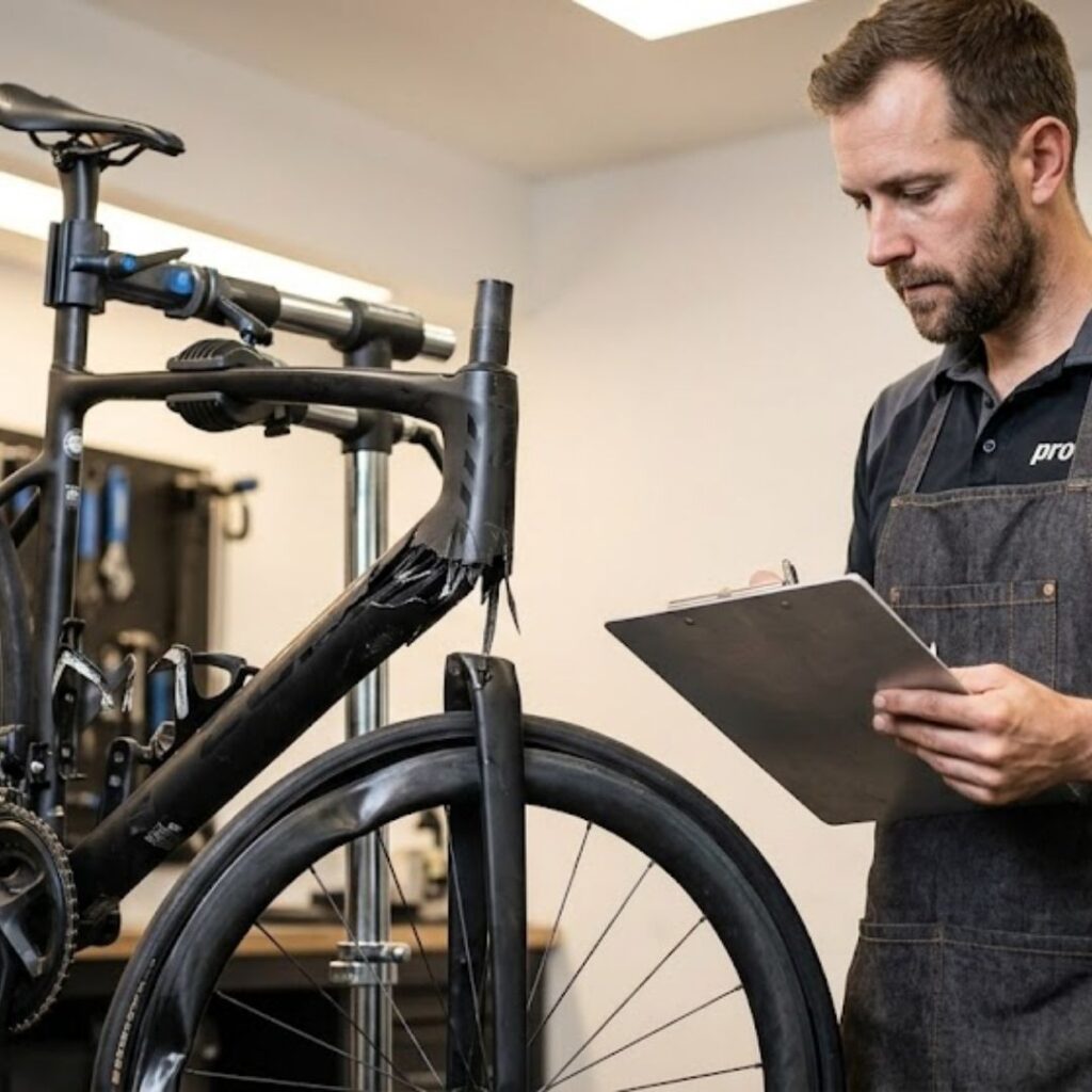 mechanic writing an estimate for a custom bike