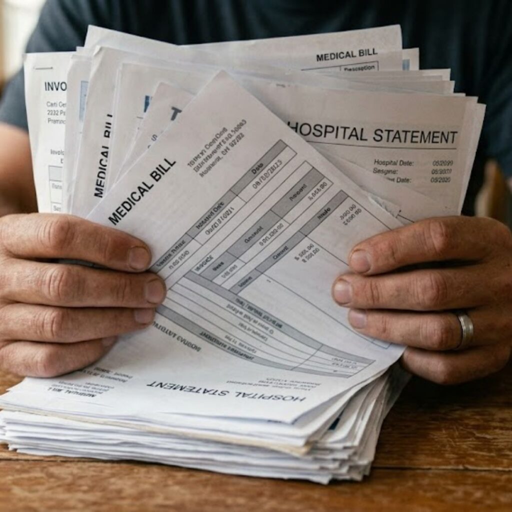 pile of medical bills 