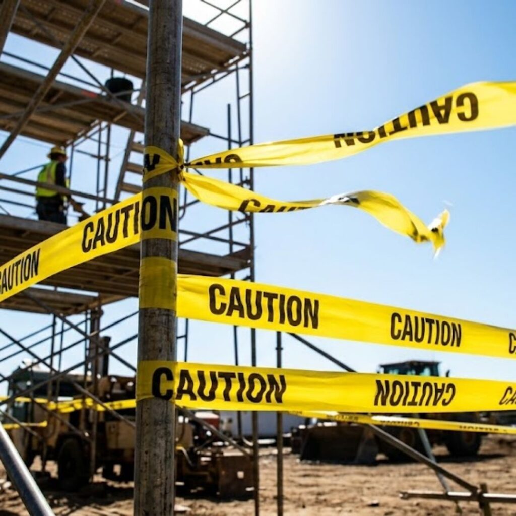 caution tape blowing in the wind