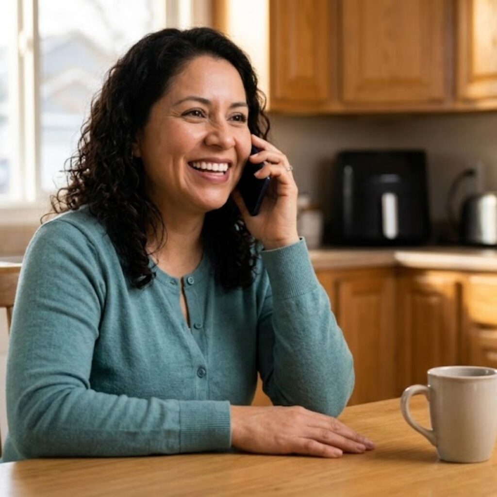happy client talking on the phone