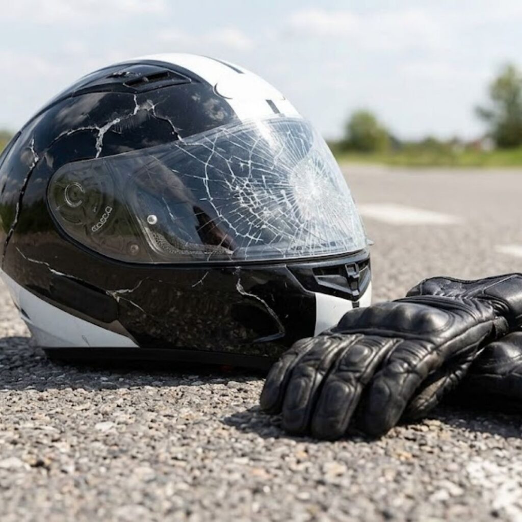 damaged motorcycle helmet