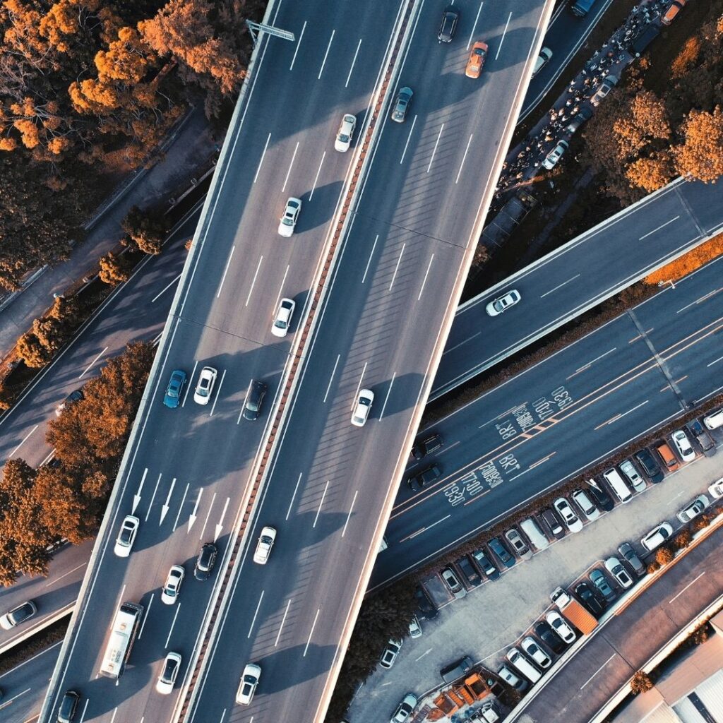arial view of traffic