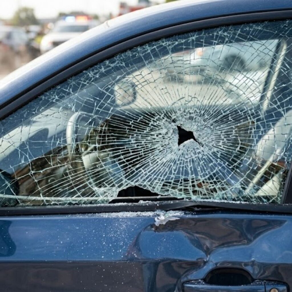 shattered car window