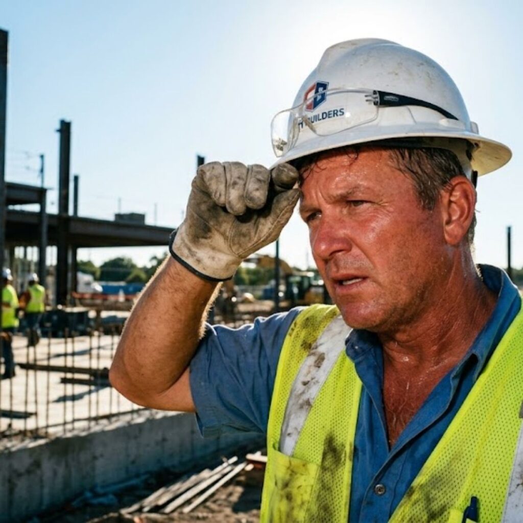 construction worker sweating in the sun