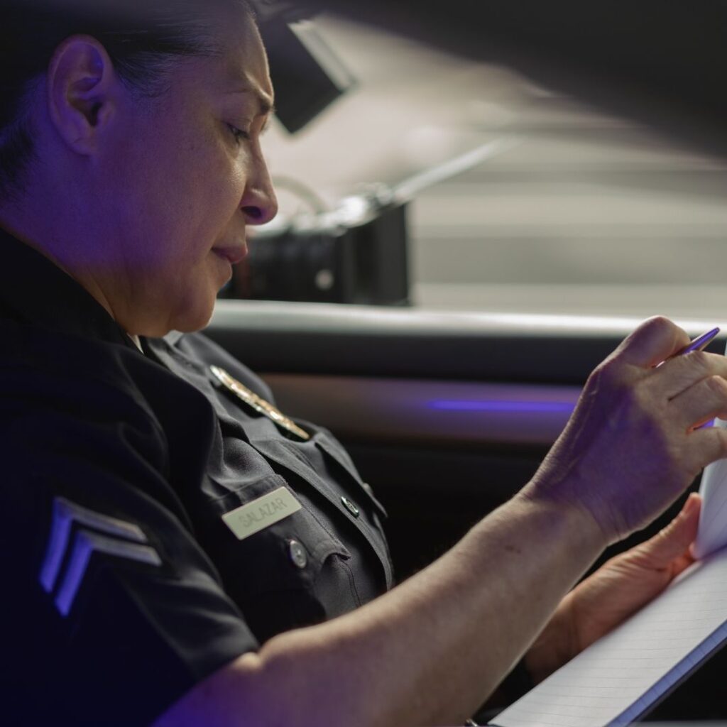 police officer filling out paperwork