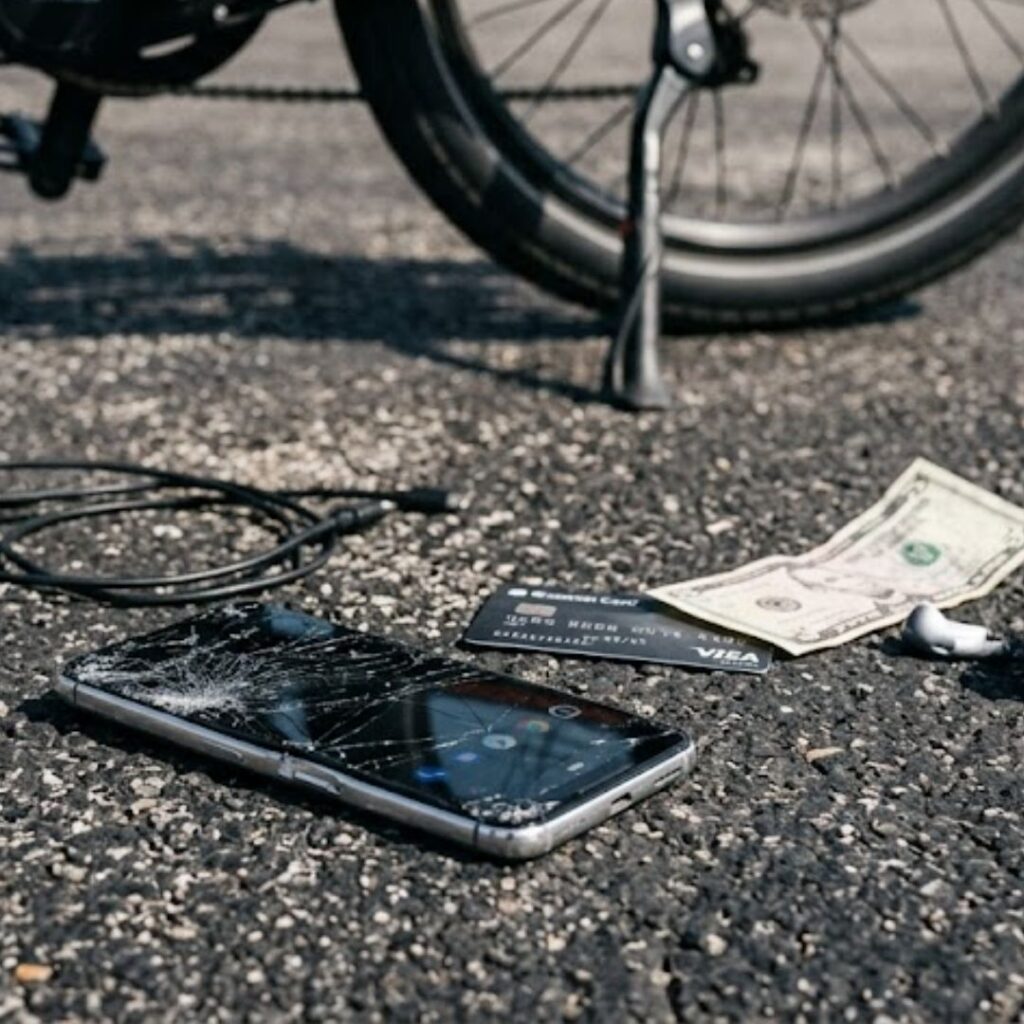 smashed phone on ground